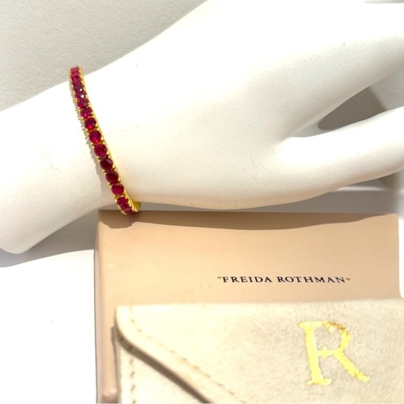 Freida Rothman Midnight Tri-Tone Twilight 14K Gold Tennis Bracelet Ruby Red - Picture 12 of 14